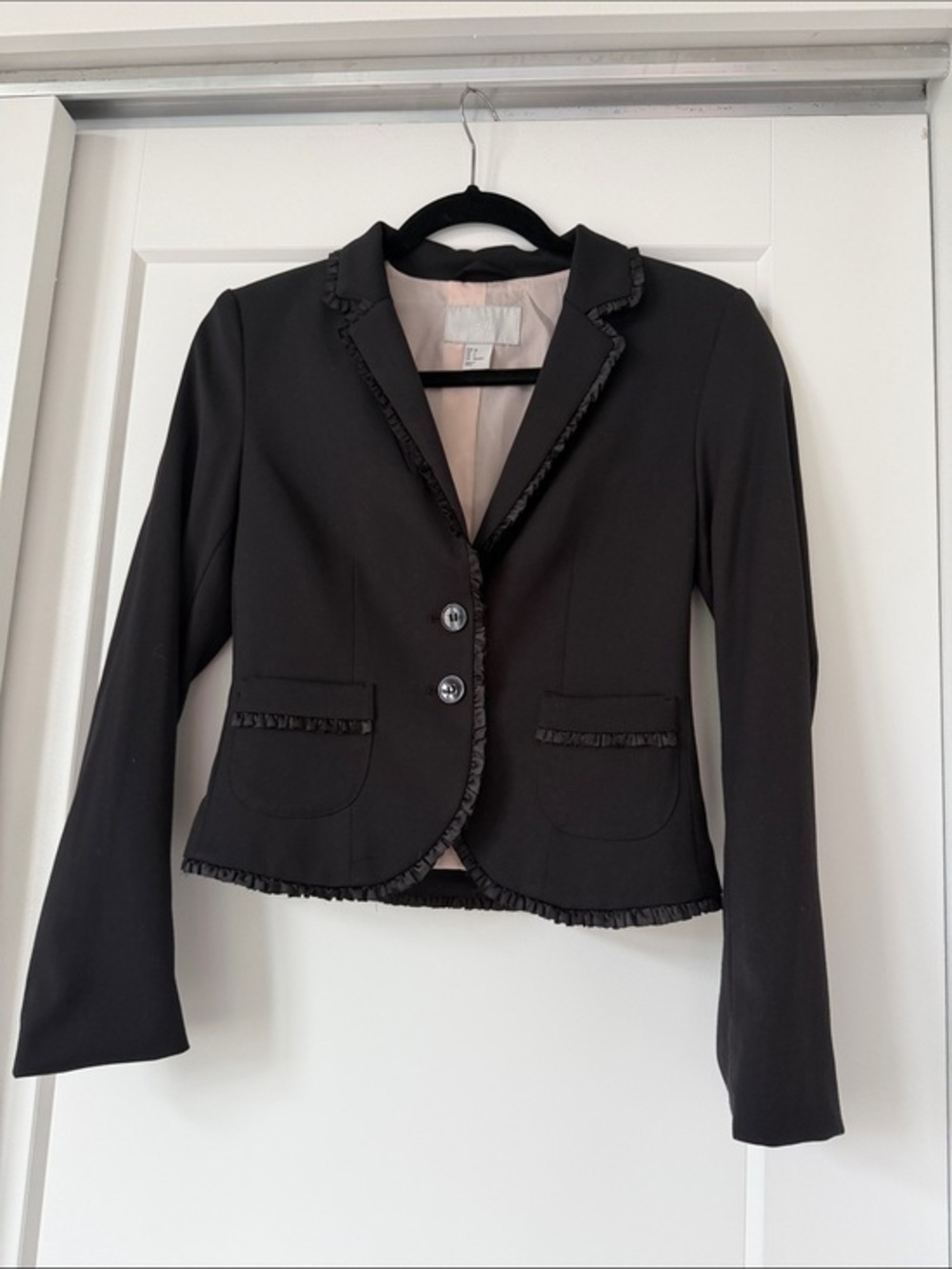 H&M Black Ruffle-Trim Tailored Blazer